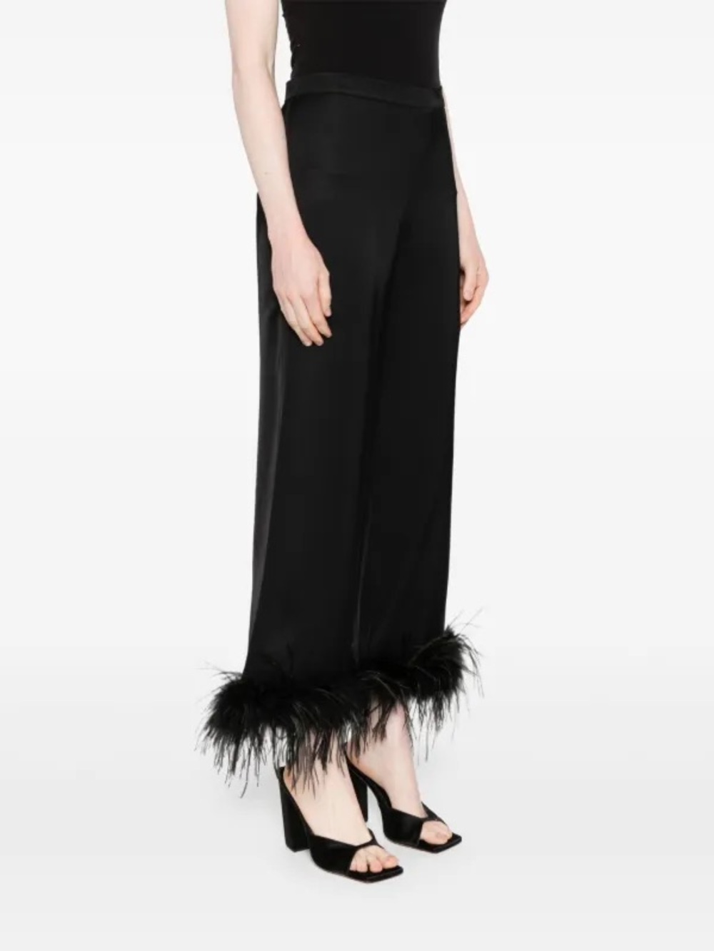 New! GIGII’S Visby Satin Marabou Feather Trim Wide Leg Trousers 🖤 Small NWT! - Picture 5 of 12